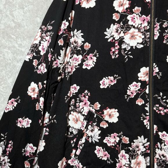 Torrid Black Pink Floral Bomber Jacket Full Zip Long Sleeve Women's Plus Size 3X - Picture 4 of 14